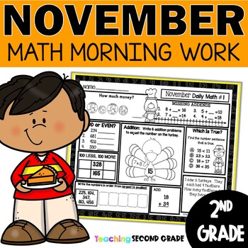 Preview of November Morning Work for 2nd Grade - Math Spiral Review Practice Worksheets