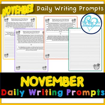 November Daily Writing Prompts by Head heart and Art Teaching Resources