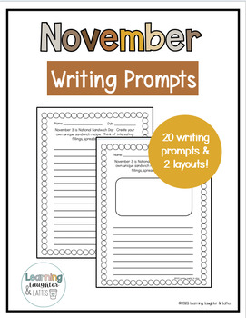 November Daily Writing Prompts by Learning Laughter and Lattes | TPT
