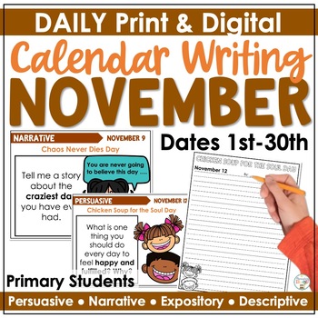 November Daily Writing Prompts | November Worksheets by Elementary Island