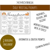 November Daily Writing Prompts |Print & Digital | Info & C