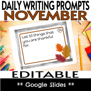 Preview of November Daily Writing Prompts & Task Cards
