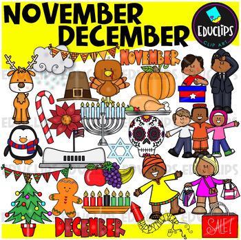 Preview of November December Clip Art Bundle {Educlips Clipart}