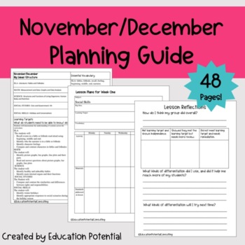 Preview of Planning Guide Special Education November December Back to School