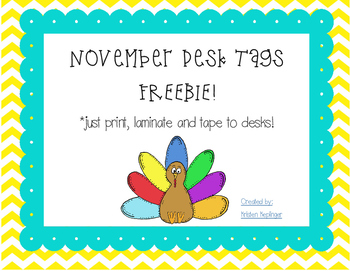 Preview of November Desk Tags FREEBIE