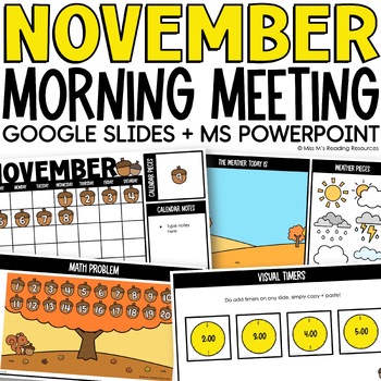 Preview of November Digital Morning Meeting Slides Activities | Digital Calendar Math