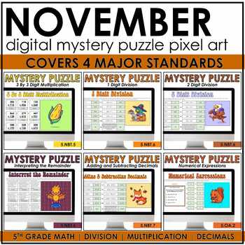 Preview of November Digital Mystery Puzzle Pixel Art Bundle | Thanksgiving | Fall