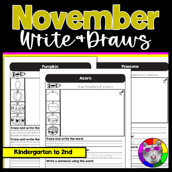 Preview of November Directed Drawing and Writing Worksheets, Write & Draws K-2nd