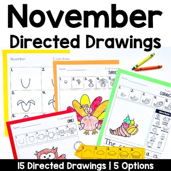 Preview of November Directed Drawings with Shapes | Thanksgiving | Fall | Autumn