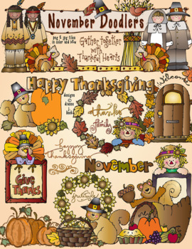 Preview of November Doodlers Clip Art for Thanksgiving, Harvest and Autumn