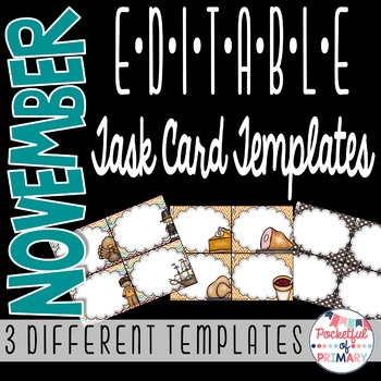 Preview of November EDITABLE Task Card TEMPLATES