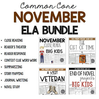 Preview of November ELA Activities Bundle for Middle School