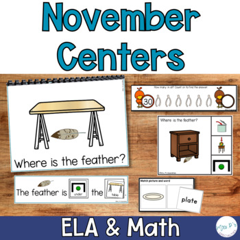 Preview of November ELA & Math Centers for Special Education - Hands On - Leveled