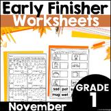November Fall Phonics and Math Early Finishers Worksheets 