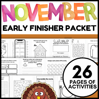 Preview of November Early Finishers Monthly Activity Packet | Morning Work Thanksgiving Fun