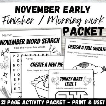 Preview of November Early Finishers or Morning Work Activity Packet