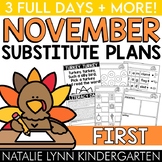 November Emergency Sub Plans for 1st Grade