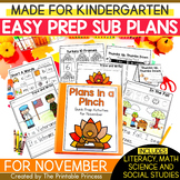 November Emergency Sub Plans for Kindergarten
