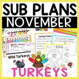 November Emergency Sub Plans for Kindergarten or First Gra