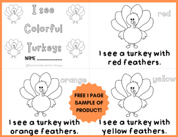 Preview of November Emergent Reader - Colorful Turkeys - Thanksgiving FREE SAMPLE!