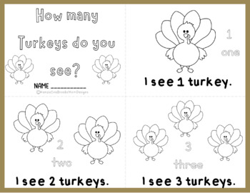 Preview of November Emergent Reader - How many Turkeys do you see? #s 1-10 FREEBIE!