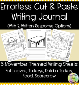 Preview of November Errorless Cut & Paste Writing Journal (2 Written Options Included)