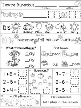 Morning Work: First Grade November Packet (Fall Differentiated Common Core)