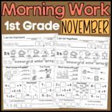 November Morning Work First Grade Math and ELA Digital and PDF