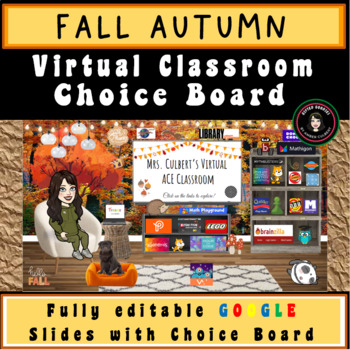 Preview of November Fall Autumn Virtual Classroom | Google Slides Choice Board Links