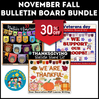 Preview of November Bulletin Board Bundle: Thanksgiving, Veterans Day, Native American