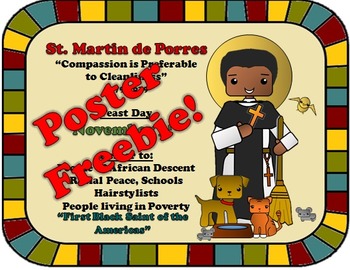 Preview of November Feast Day Catholic Saint Poster - Saint Martin de Porres