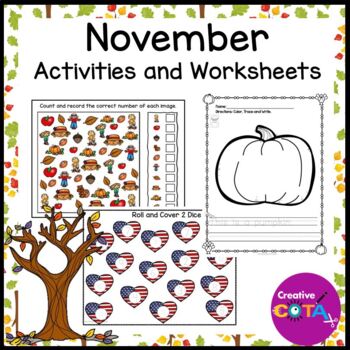 Preview of Occupational Therapy November Literacy Math & Writing Worksheets & Activities