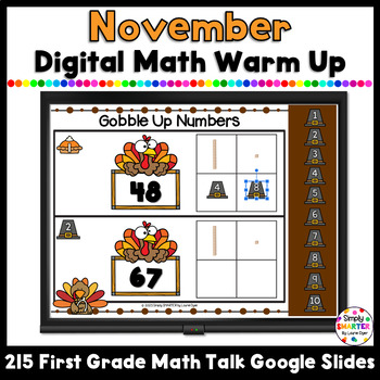 Preview of November First Grade Digital Math Warm Up For GOOGLE SLIDES