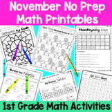 November First Grade No Prep Math Worksheet Packet + TpT E