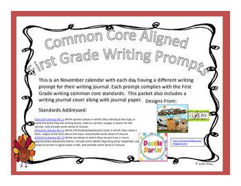 Preview of November First Grade Writing Prompts and Journal Pages (Common Core Aligned)