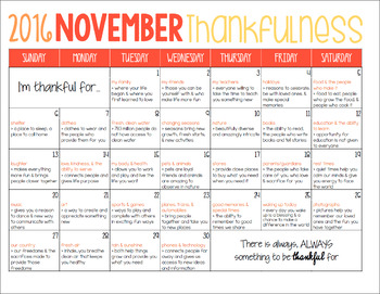 November Freebie: Thankfulness Calendar by Joyful Hands Products