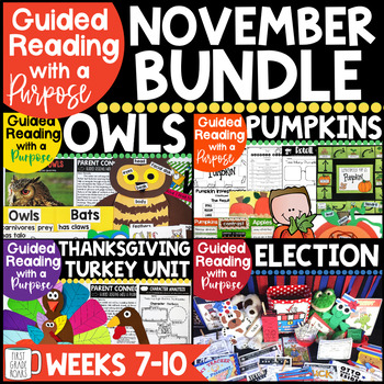 Preview of November Guided Reading with a Purpose Pumpkins, Owls, Turkeys, & Election