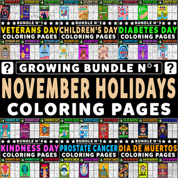 Preview of November Holidays Coloring Pages Growing Bundle N° 1