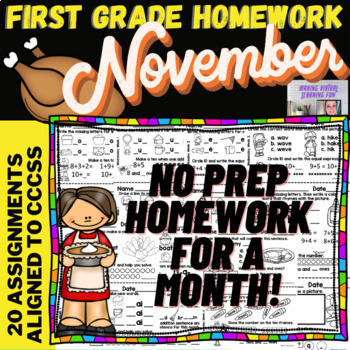 Preview of November Homework Bundle for First Grade