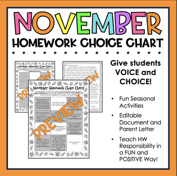 Preview of November Homework Choice Chart