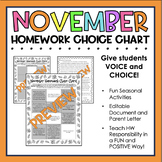 November Homework Choice Chart