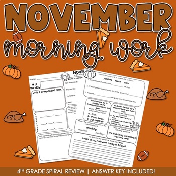 Preview of November Independent Morning Work (4th Grade)