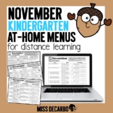 November Kindergarten Choice Board Activities-Math, Writin