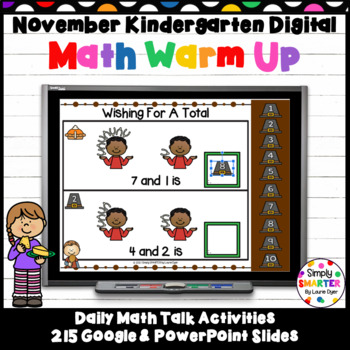 Preview of November Kindergarten Digital Math Warm Up For GOOGLE SLIDES