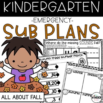 Preview of Kindergarten Emergency Sub Plans Fall | NO PREP November Sub Plans for Kinder