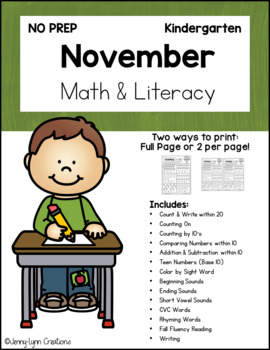 Preview of November Kindergarten Math & Literacy