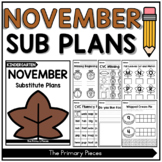 November Kindergarten Sub Plans Emergency Substitute Plans