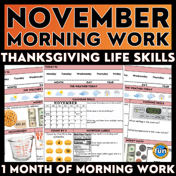 Preview of November Morning Work - Thanksgiving Life Skills - Special Education Worksheets