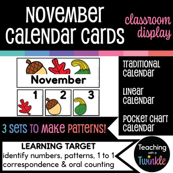Preview of November Linear Calendar Cards