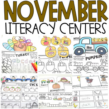 Preview of November Literacy Centers for Kindergarten Thanksgiving Activities
